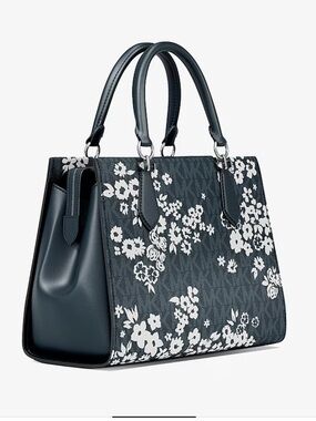 Michael Kors Navy and White Floral Satchel Crossbody